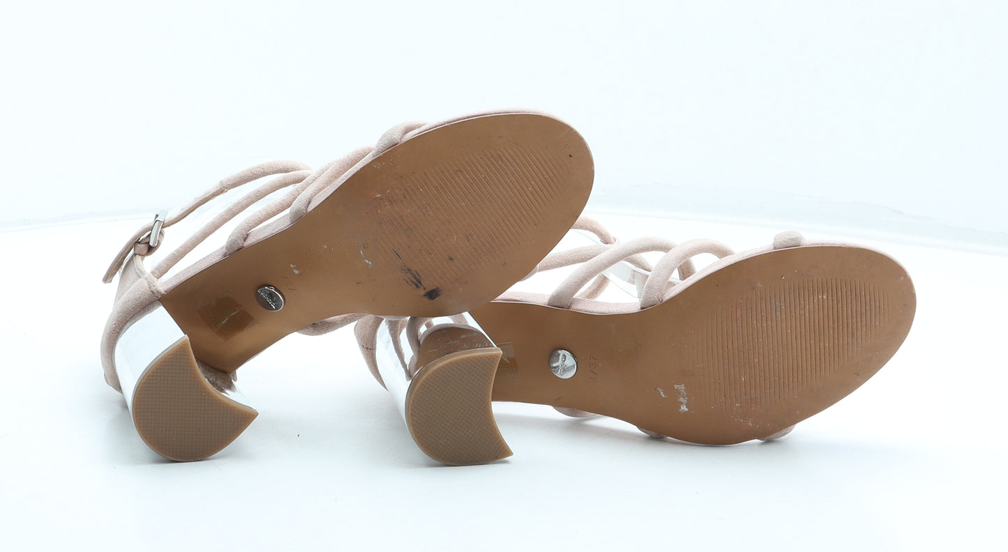 Topshop Womens Pink Polyurethane Strappy Heel UK