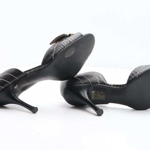 Pertu Womens Black Geometric Leather D'Orsay Heel UK - Croc Texture UK Size Estimated 5