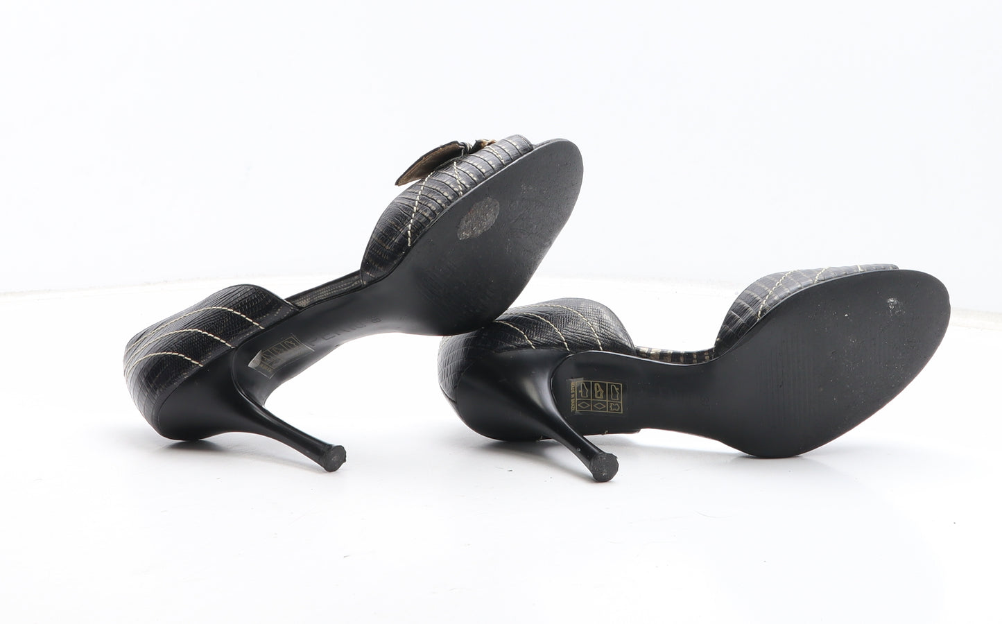 Pertu Womens Black Geometric Leather D'Orsay Heel UK - Croc Texture UK Size Estimated 5