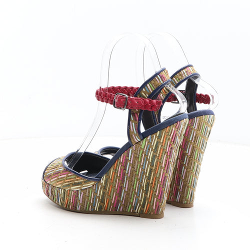 Preworn Womens Multicoloured Geometric Synthetic Strappy Heel UK