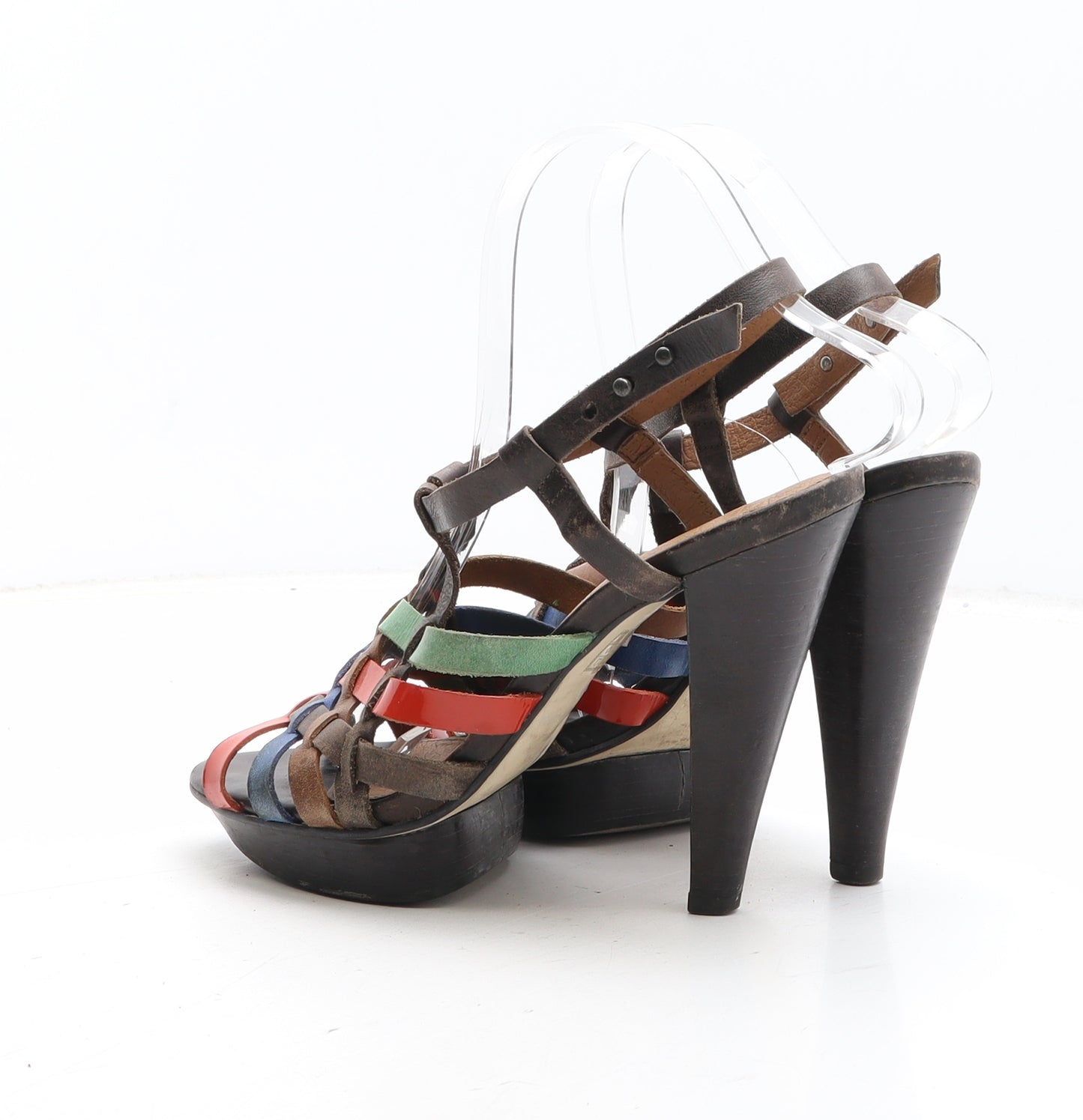 Preworn Womens Multicoloured Colourblock Leather Strappy Heel UK