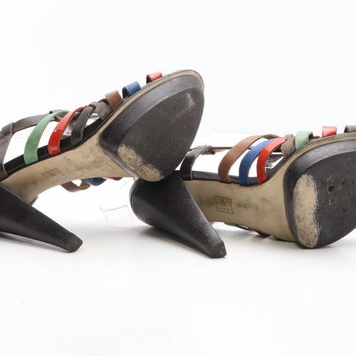 Preworn Womens Multicoloured Colourblock Leather Strappy Heel UK