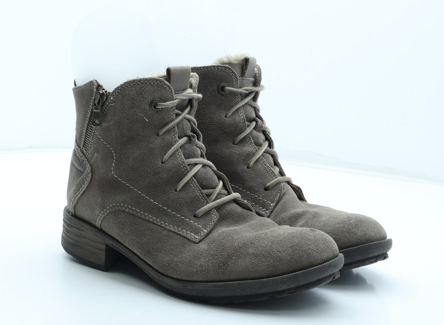 Josef Seibel Womens Grey Leather Combat Boot UK