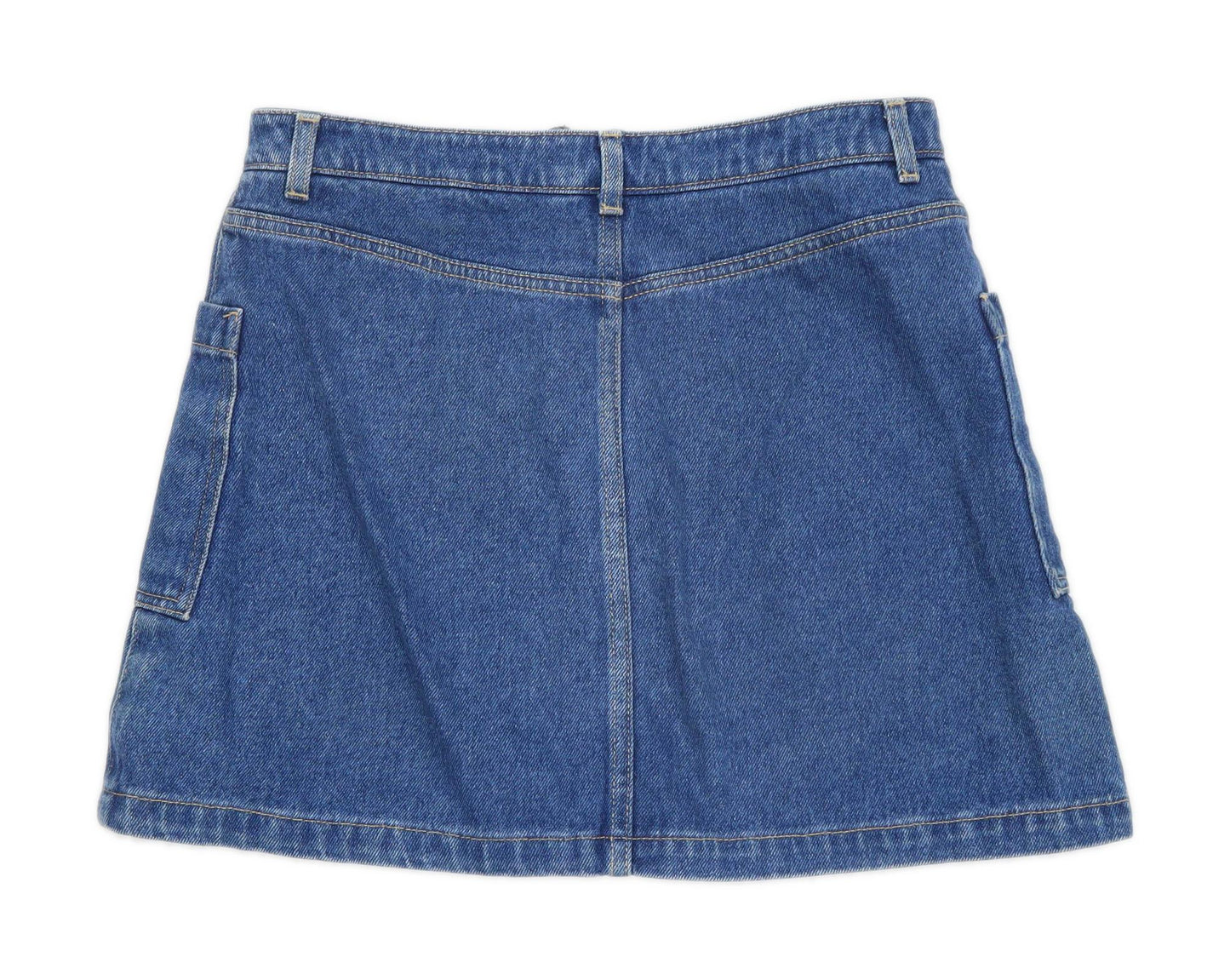 Topshop Womens Size 10 Denim Blue A-Line Skirt (Regular)