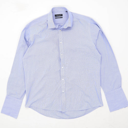 Dehavilland Mens Size 16.5 Cotton Blend Check Blue Formal Shirt