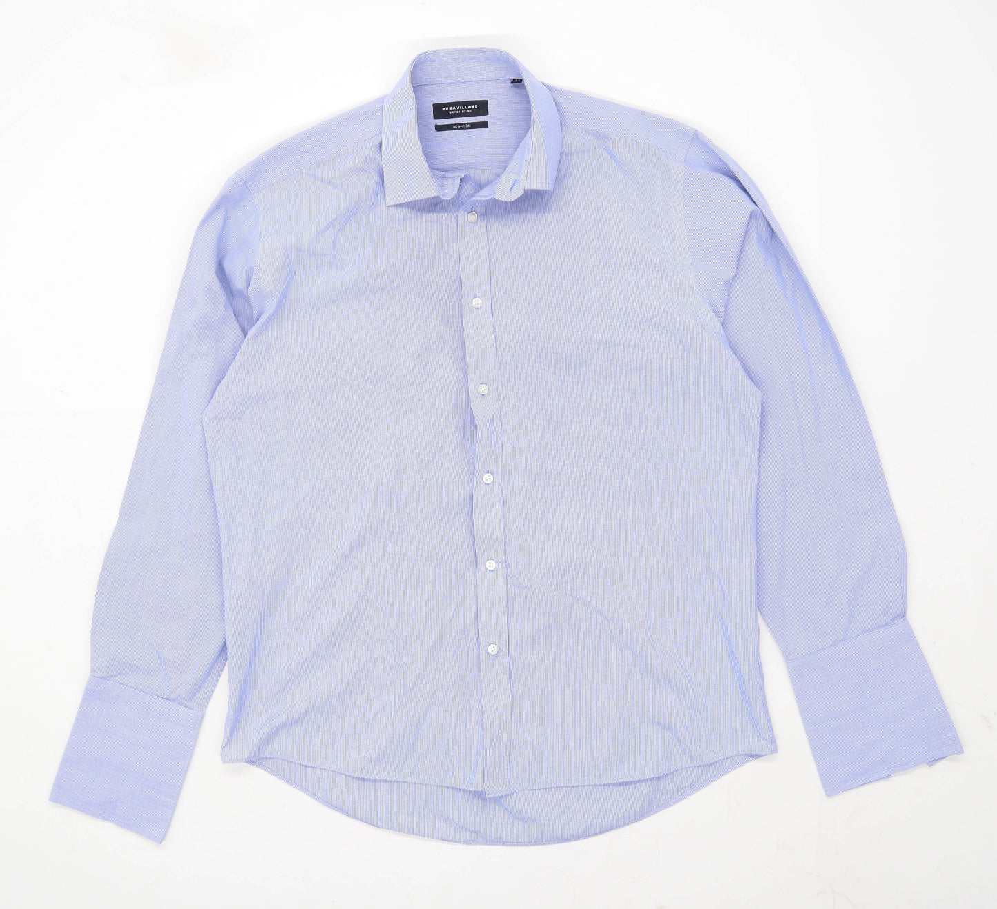 Dehavilland Mens Size 16.5 Cotton Blend Check Blue Formal Shirt