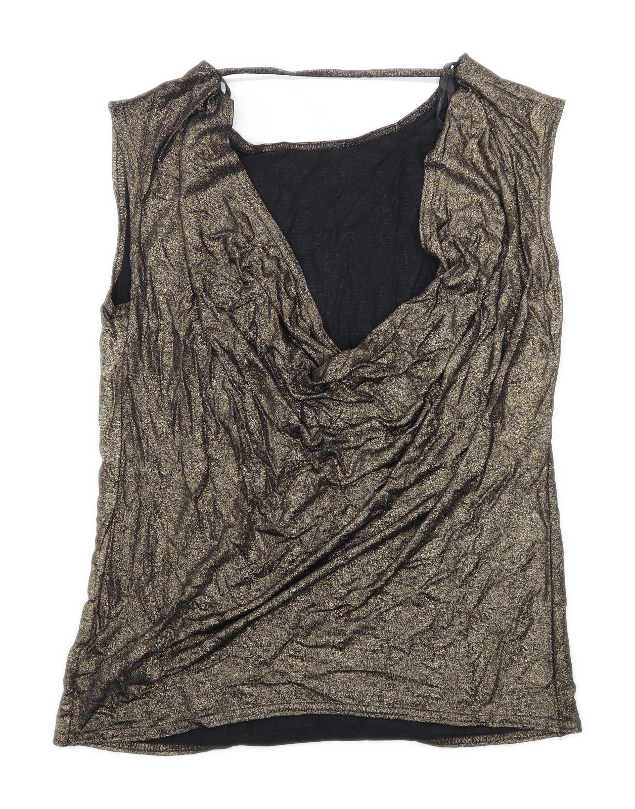 New Look Womens Size 14 Textured Elastane Blend Gold Top (Regular)