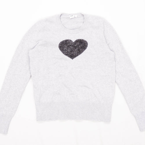 Gap Womens Size M Graphic Cotton Grey Heart Jumper (Regular)