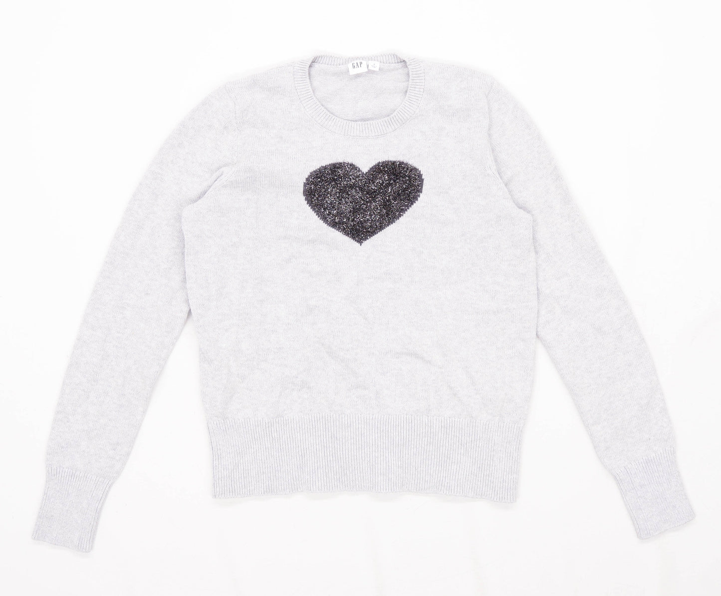 Gap Womens Size M Graphic Cotton Grey Heart Jumper (Regular)