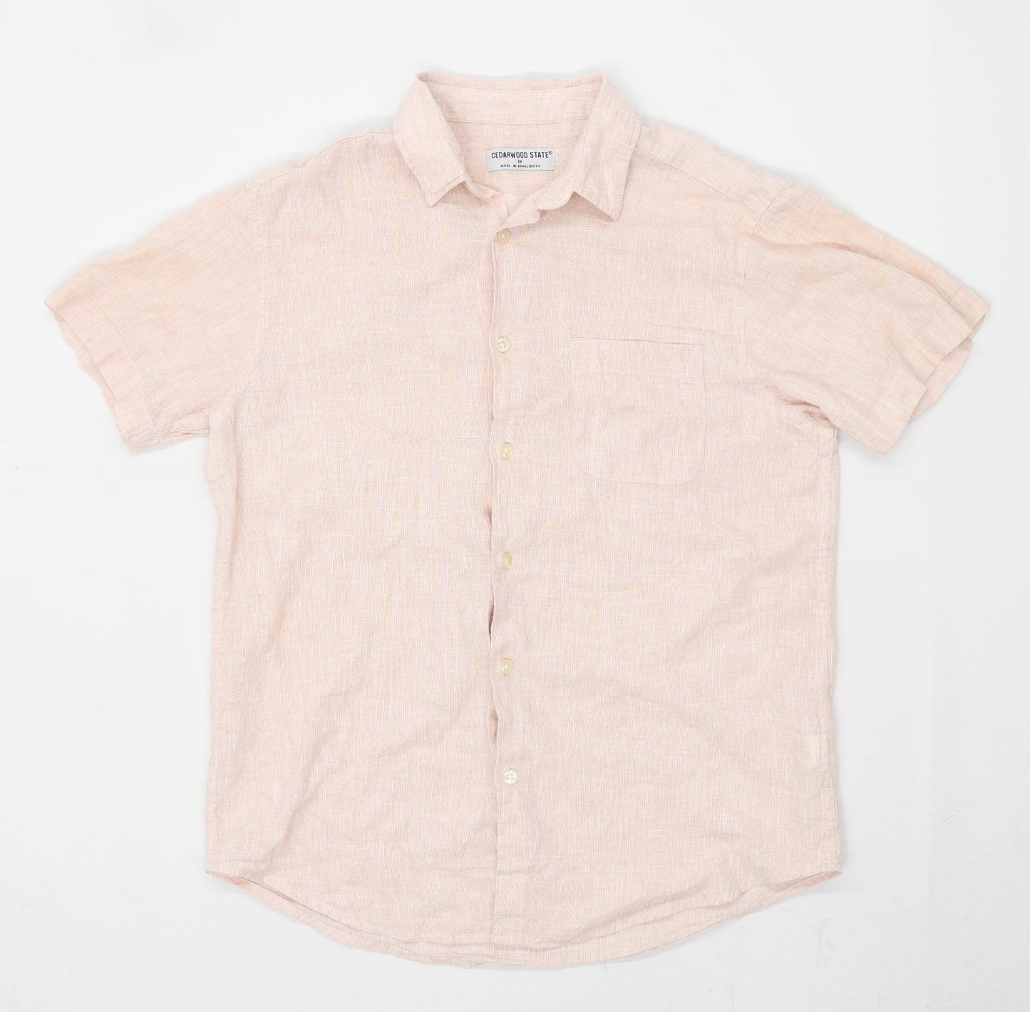 Cedarwood State Mens Size M Linen Blend Pink Casual Shirt