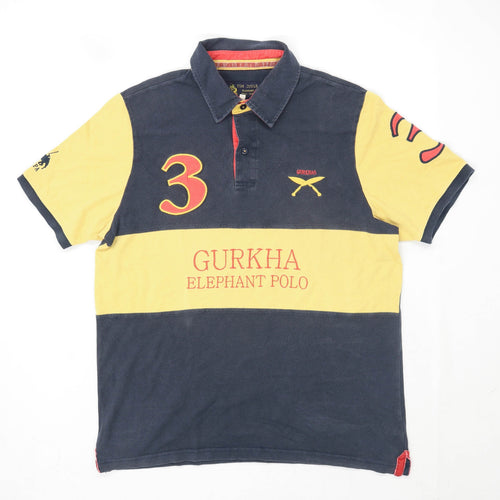 Joules Mens Size L Cotton Blend Graphic Black Gurkha Elephant Polo Polo Shirt