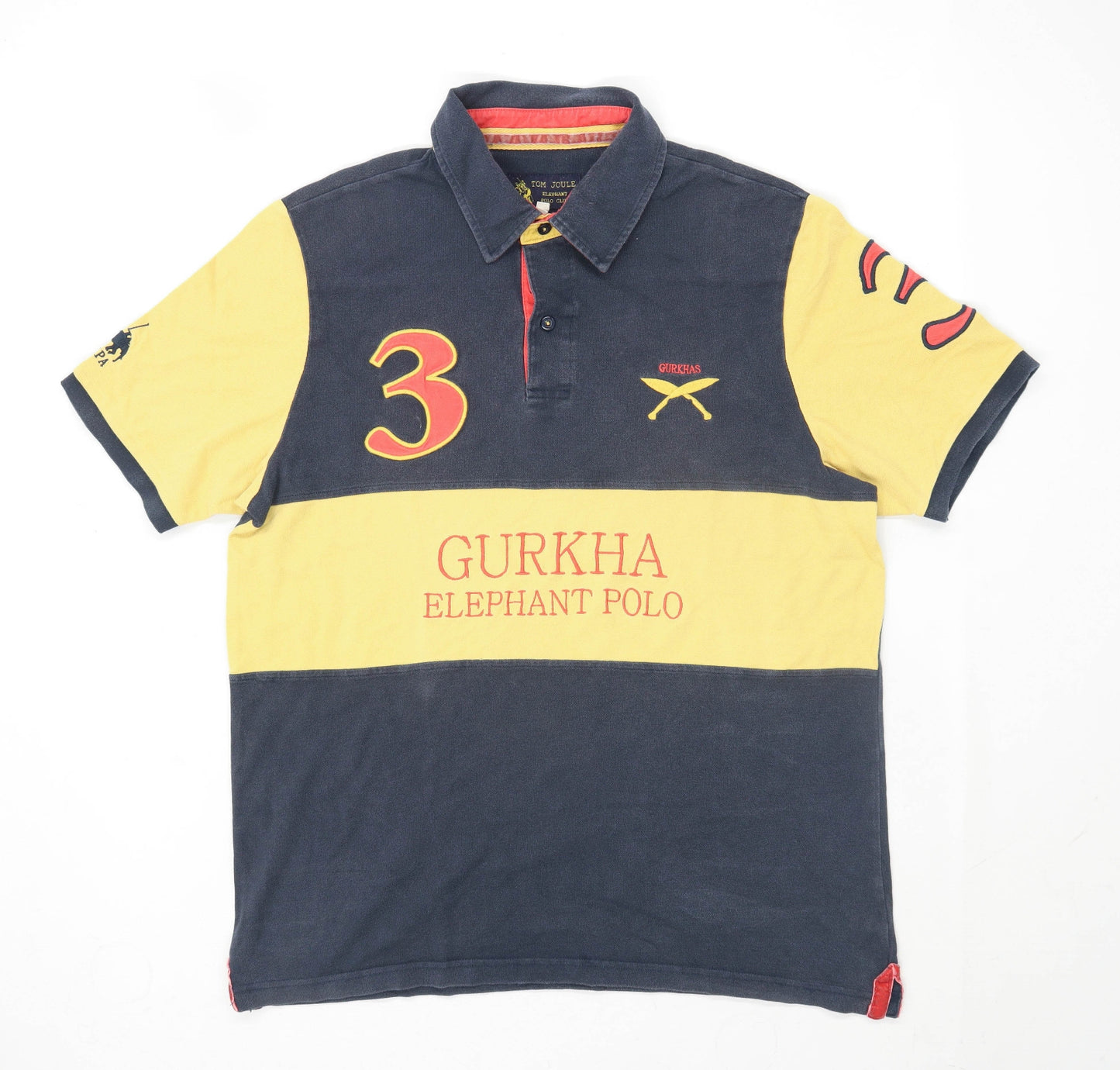 Joules Mens Size L Cotton Blend Graphic Black Gurkha Elephant Polo Polo Shirt