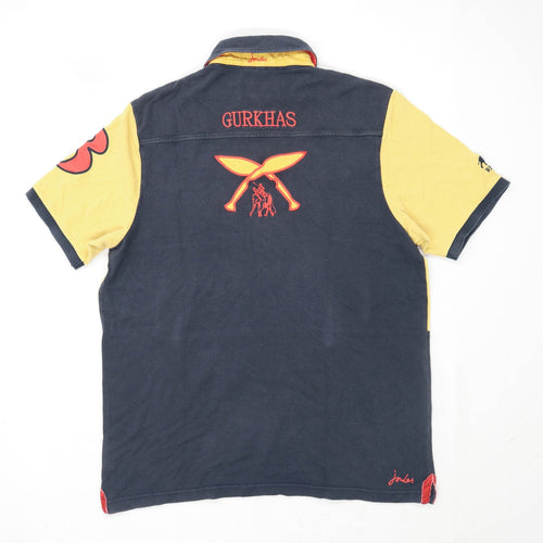 Joules Mens Size L Cotton Blend Graphic Black Gurkha Elephant Polo Polo Shirt