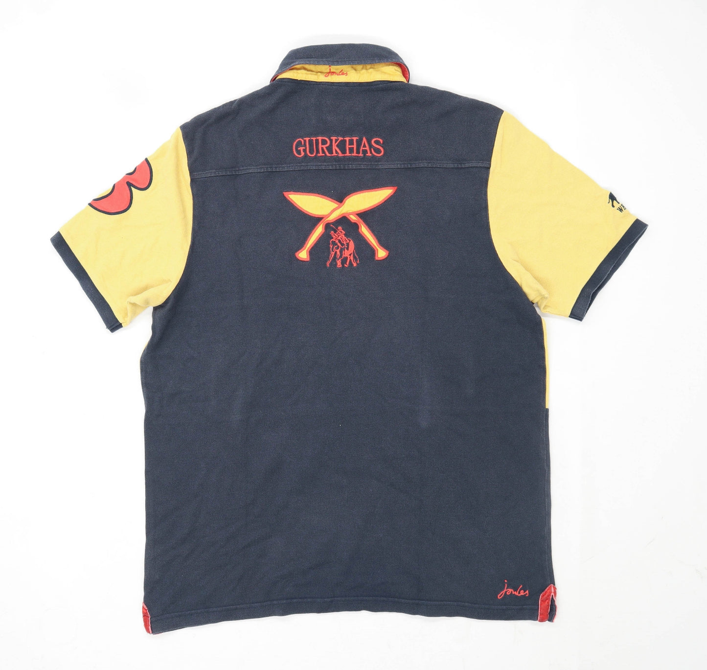 Joules Mens Size L Cotton Blend Graphic Black Gurkha Elephant Polo Polo Shirt