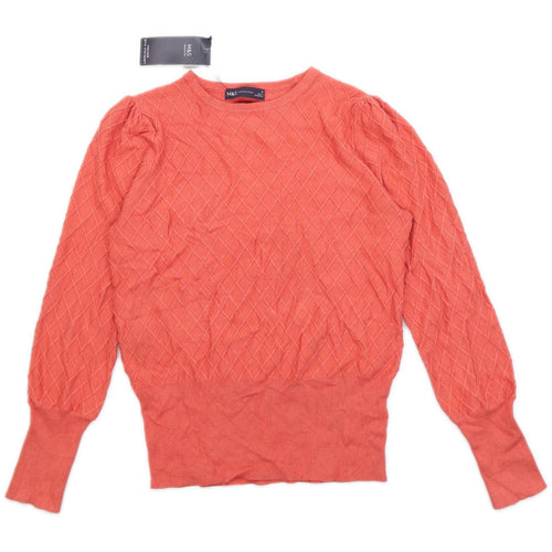 Marks & Spencer Womens Size 10 Check Orange Top (Regular)