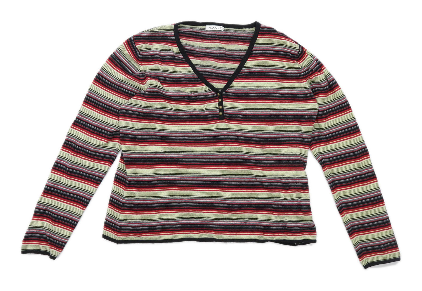 Planet Womens Size L Striped Cotton Blend Green Jumper (Regular)