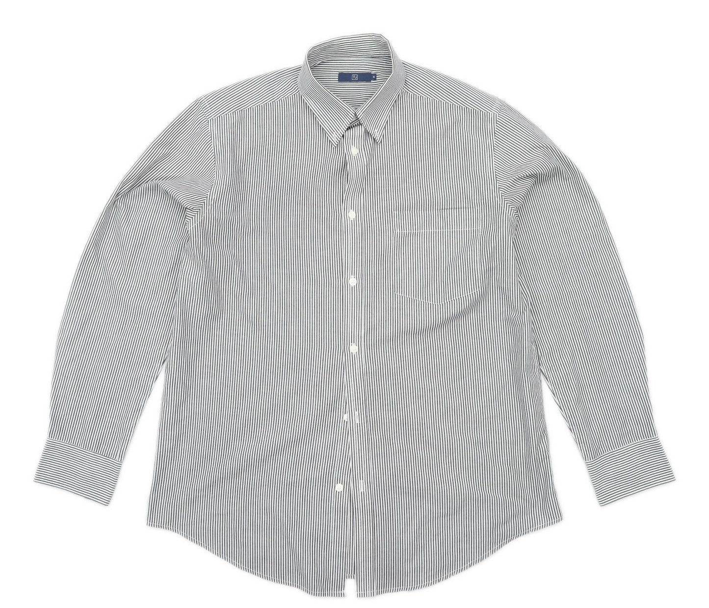 TU Mens Size 16 Cotton Blend Striped Grey Formal Shirt