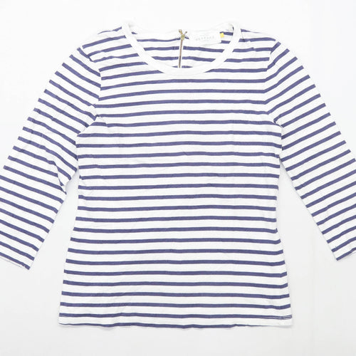 John Lewis Womens Size 10 Striped Cotton White Top (Regular)