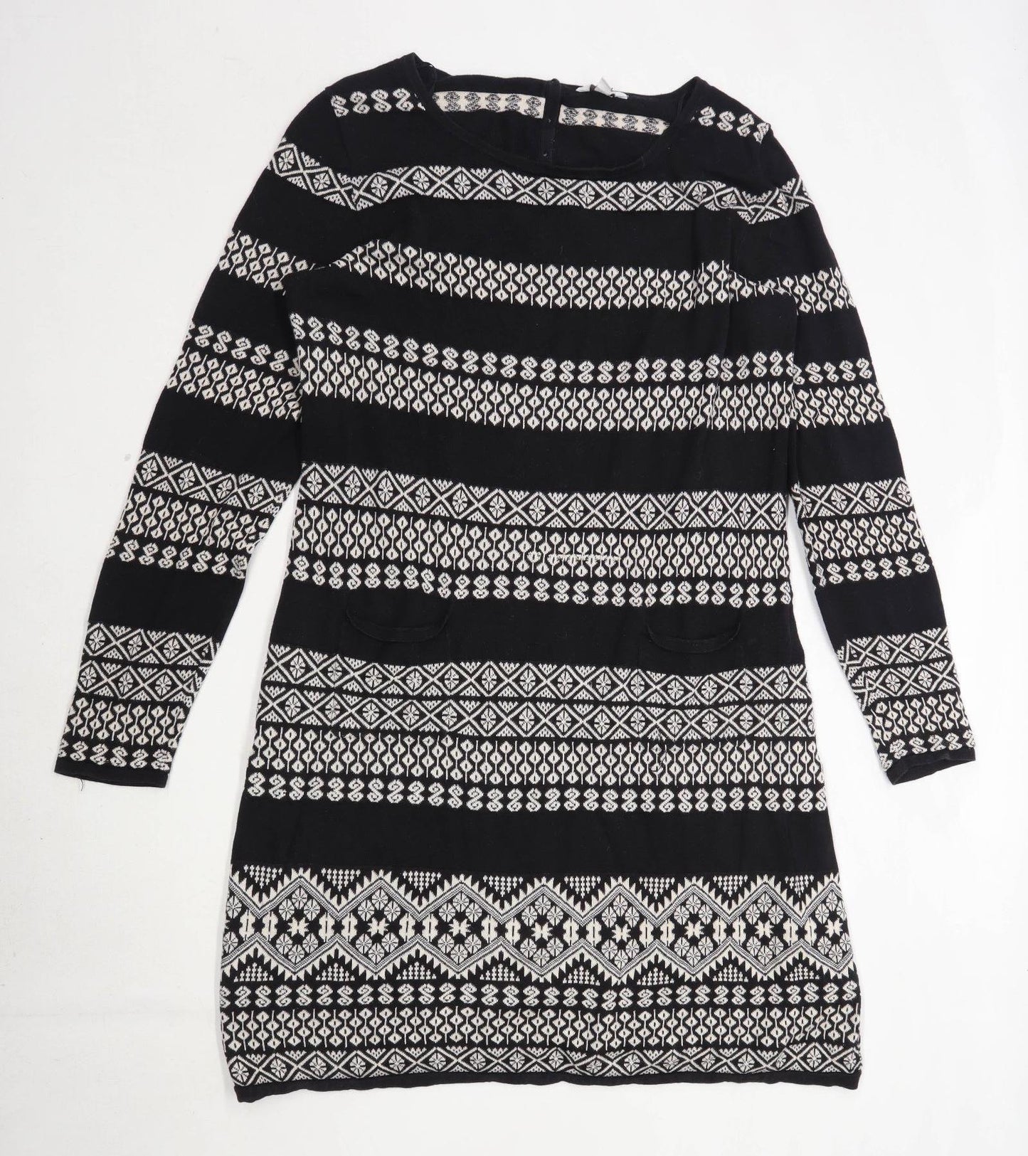 Monsoon Womens Size L Striped Black Dress (Regular)