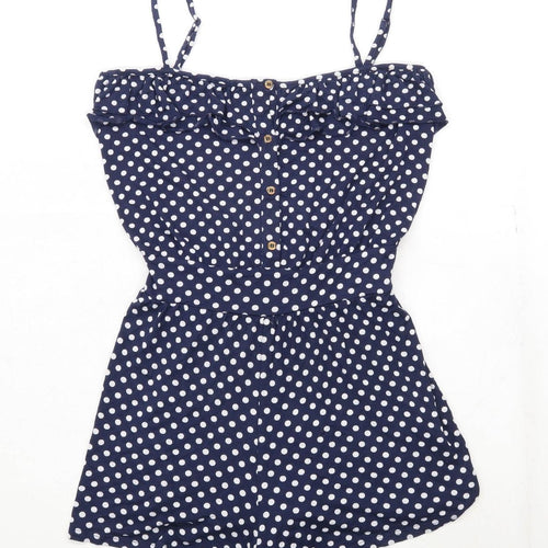 New Look Womens Size 12 Spotted Off Shoulder Strappy Blue Playsuit (Regular)