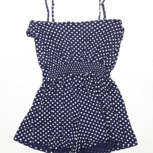 New Look Womens Size 12 Spotted Off Shoulder Strappy Blue Playsuit (Regular)