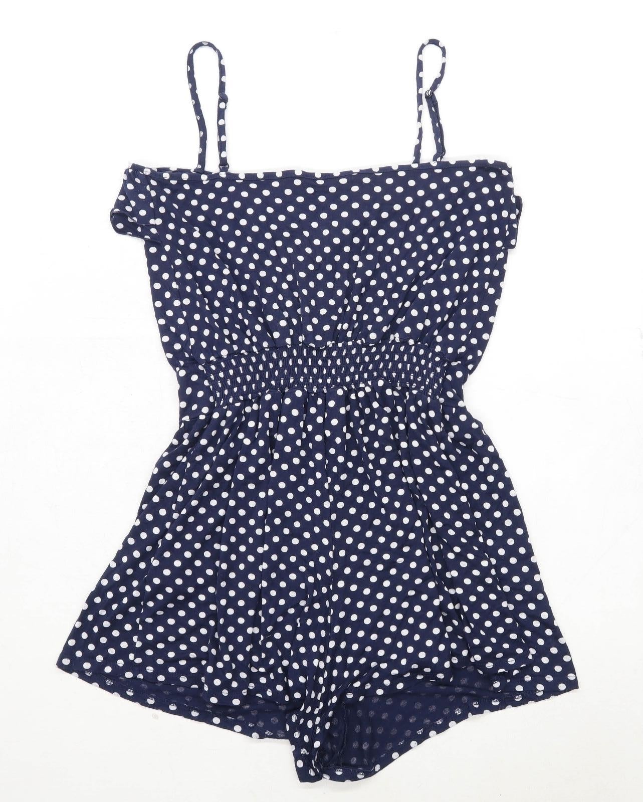 New Look Womens Size 12 Spotted Off Shoulder Strappy Blue Playsuit (Regular)