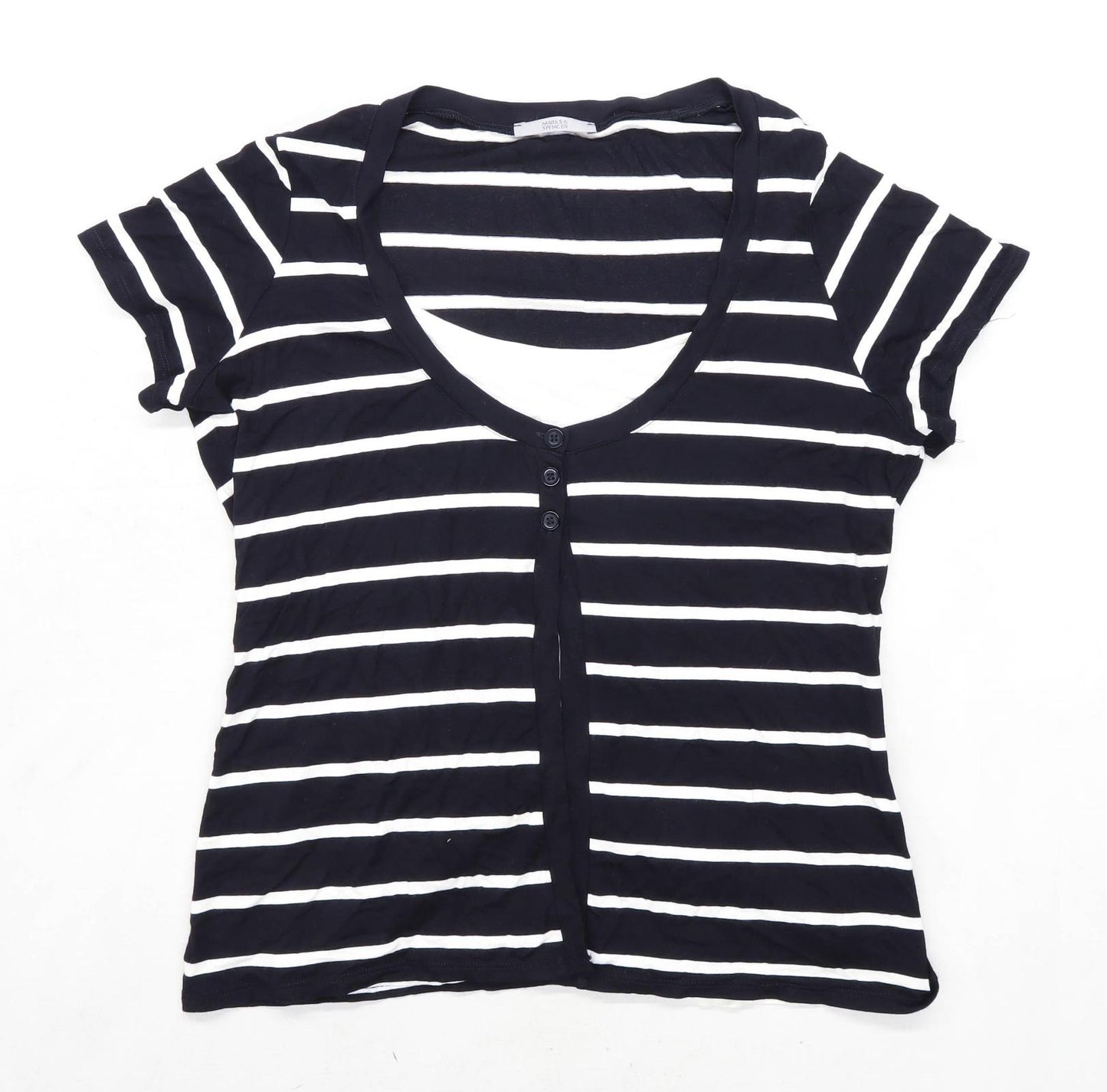 Marks & Spencer Womens Size 18 Striped Black Top (Regular)