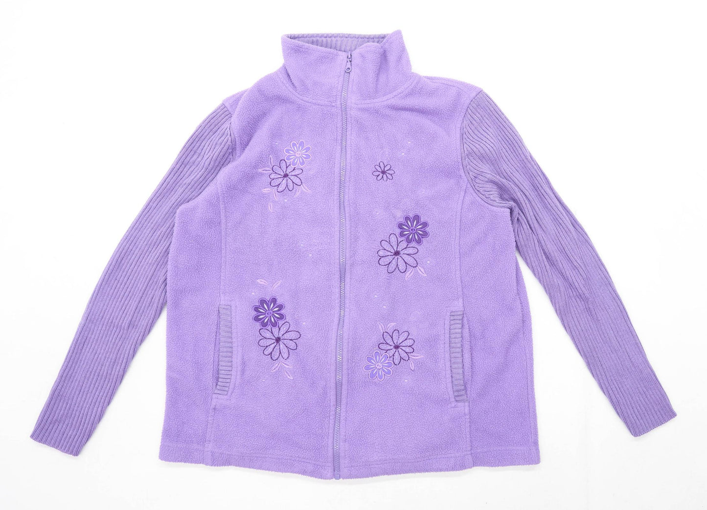 Classics Womens Size M Fleece Floral Purple Jacket