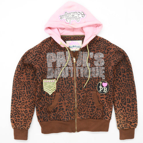 Pauls Boutique Womens Size M Animal Print Cotton Blend Brown Zip Hoodie (Regular)