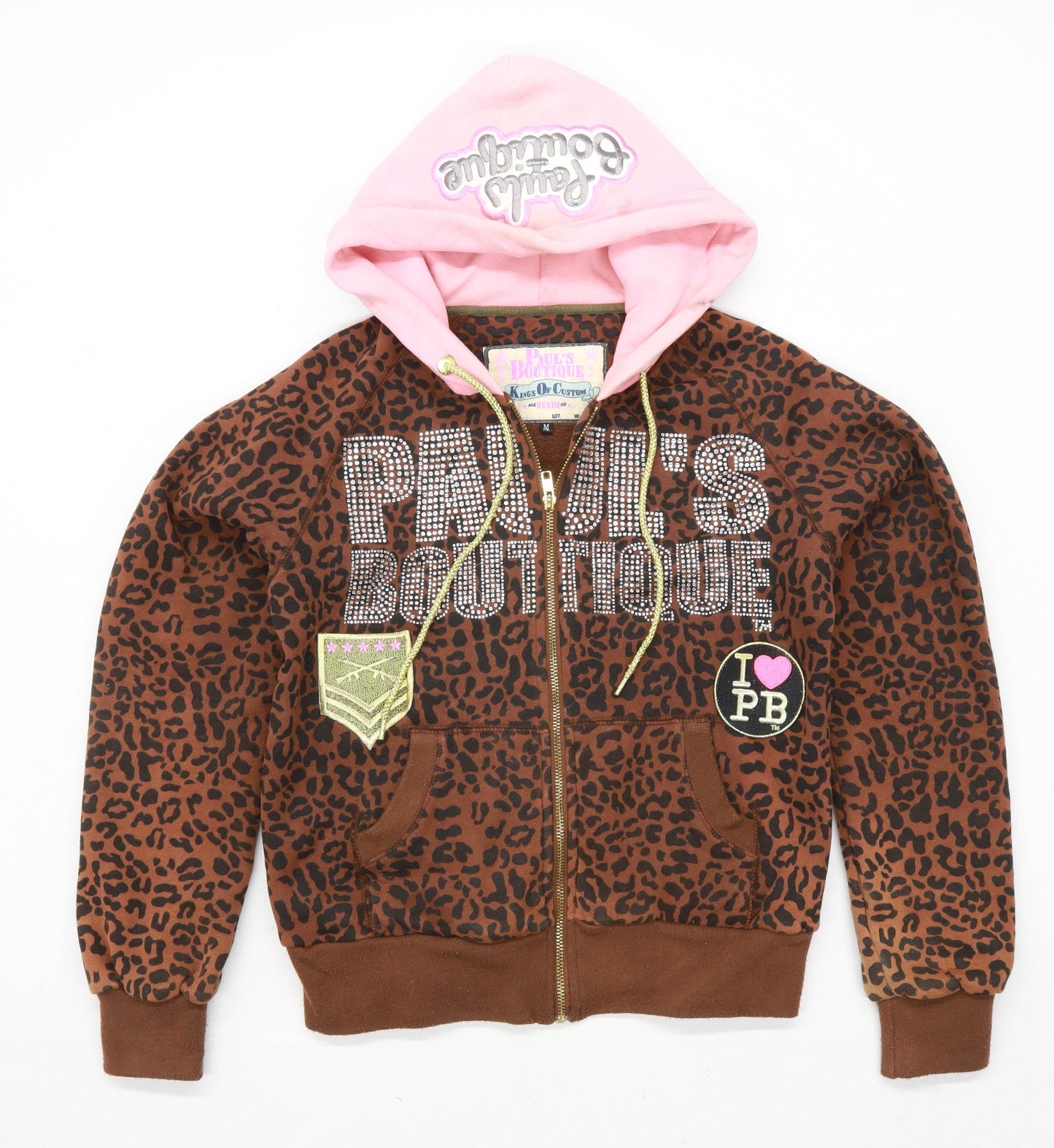 Pauls Boutique Womens Size M Animal Print Cotton Blend Brown Zip Hoodie (Regular)