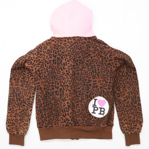 Pauls Boutique Womens Size M Animal Print Cotton Blend Brown Zip Hoodie (Regular)