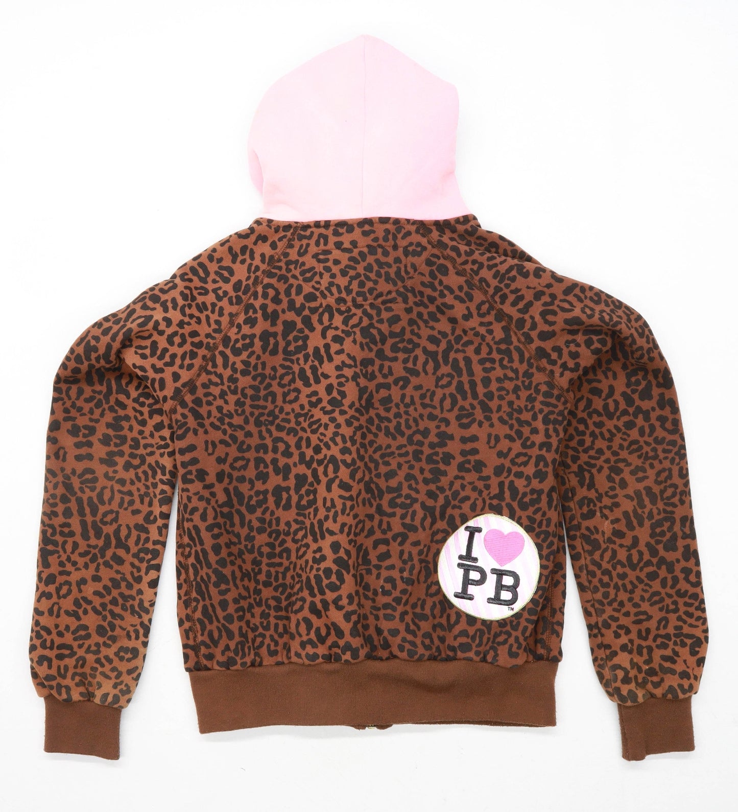 Pauls Boutique Womens Size M Animal Print Cotton Blend Brown Zip Hoodie (Regular)