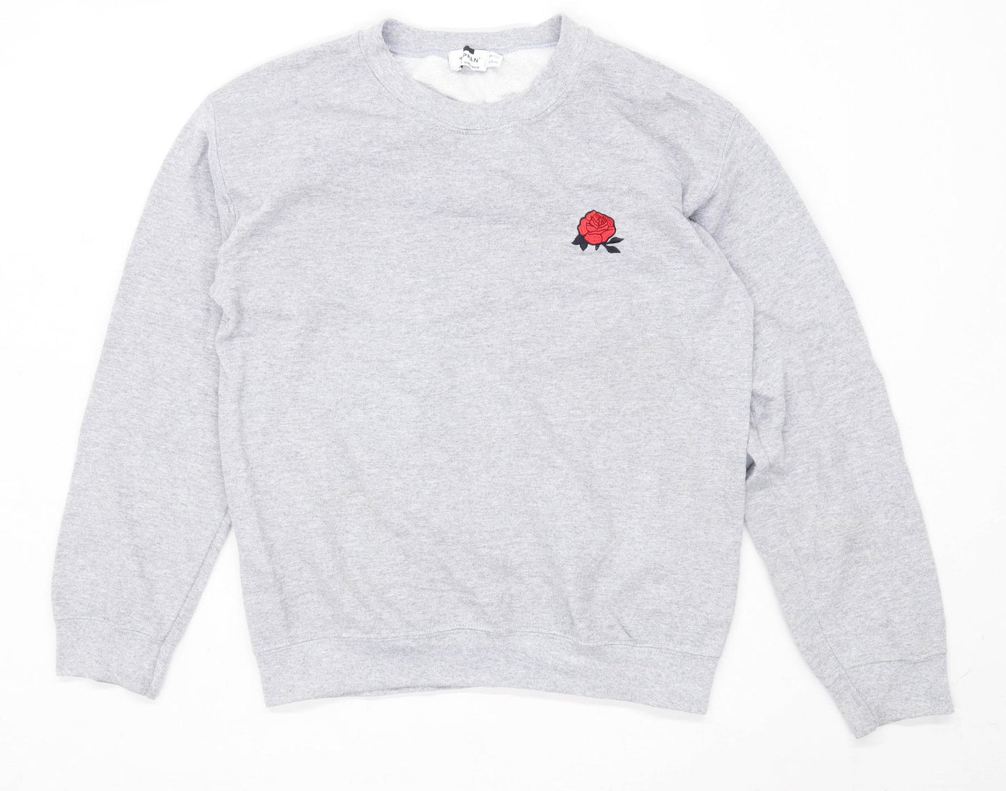 Topman Mens Size S Cotton Blend Grey Rose Sweatshirt