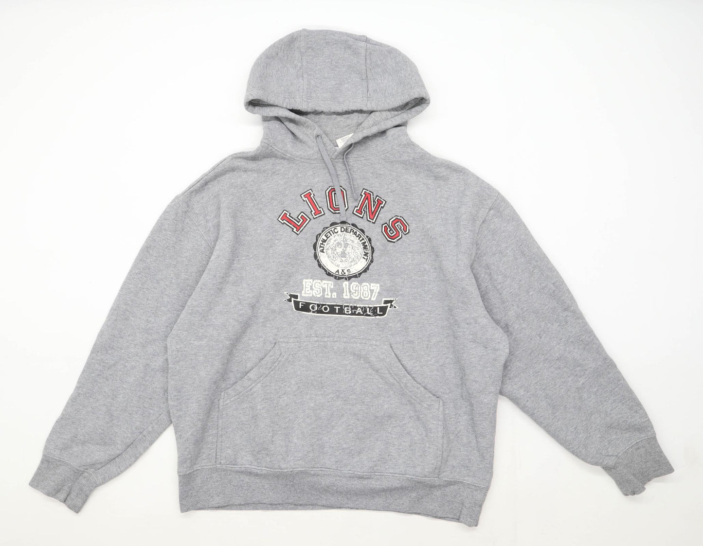 Athletic Works Mens Size L Cotton Blend Graphic Grey Lions Football Hoodie