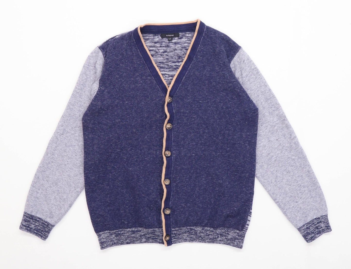 Marks & Spencer Boys Patchwork Blue Button Up Cardigan Age 11-12 Years