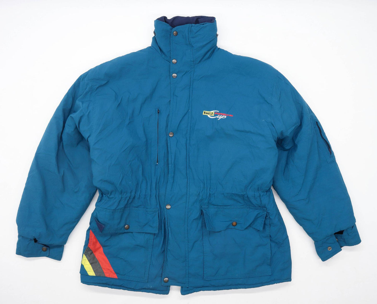 Pirelli Porsche Cup Mens Size L Graphic Teal Vintage Coat