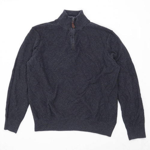 Savile Row Company Mens Size M Cotton Grey Quarter Zip Jumper