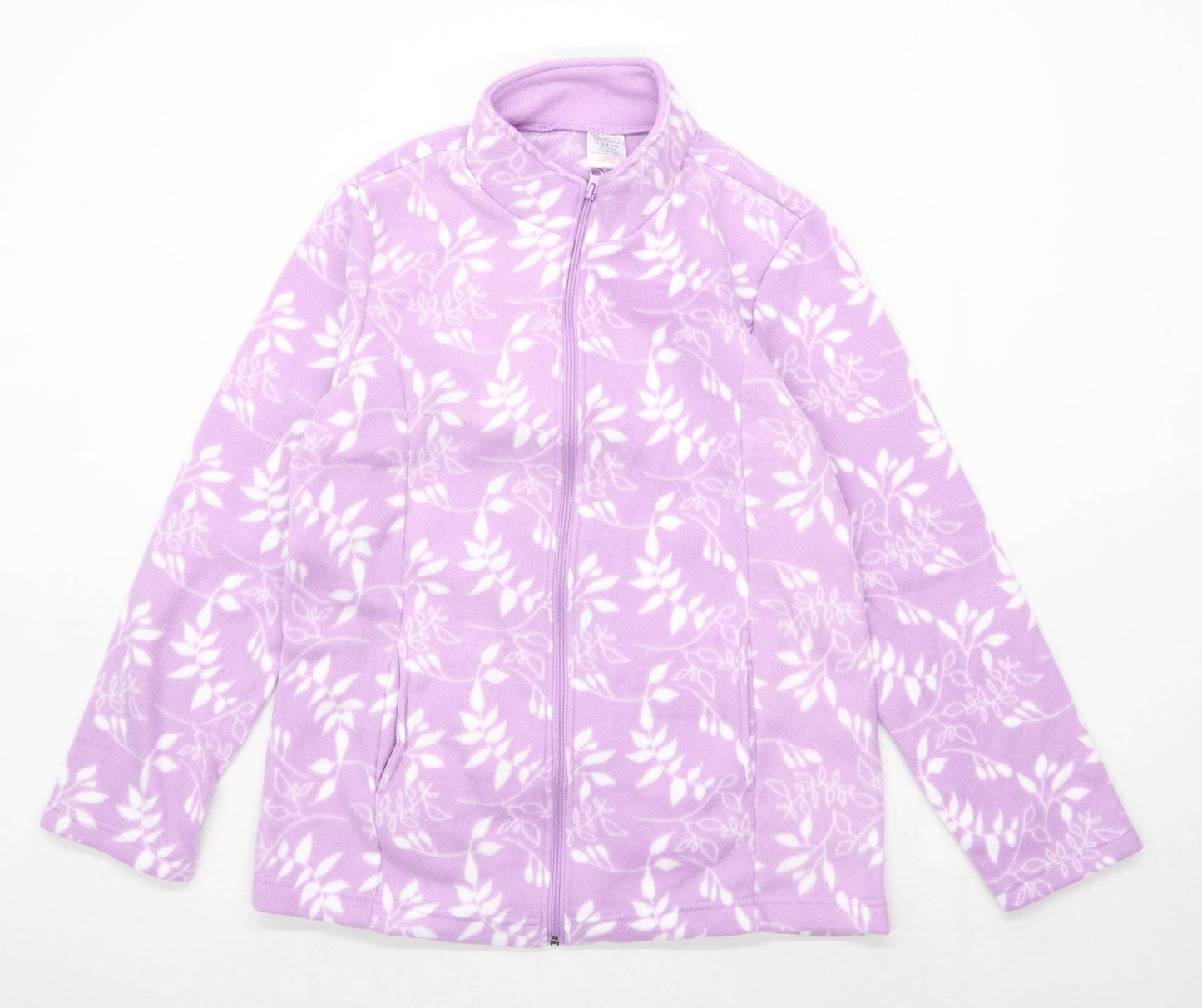 Anne De Lancay Womens 10-12 Purple Floral Leaves Fleece Jacket