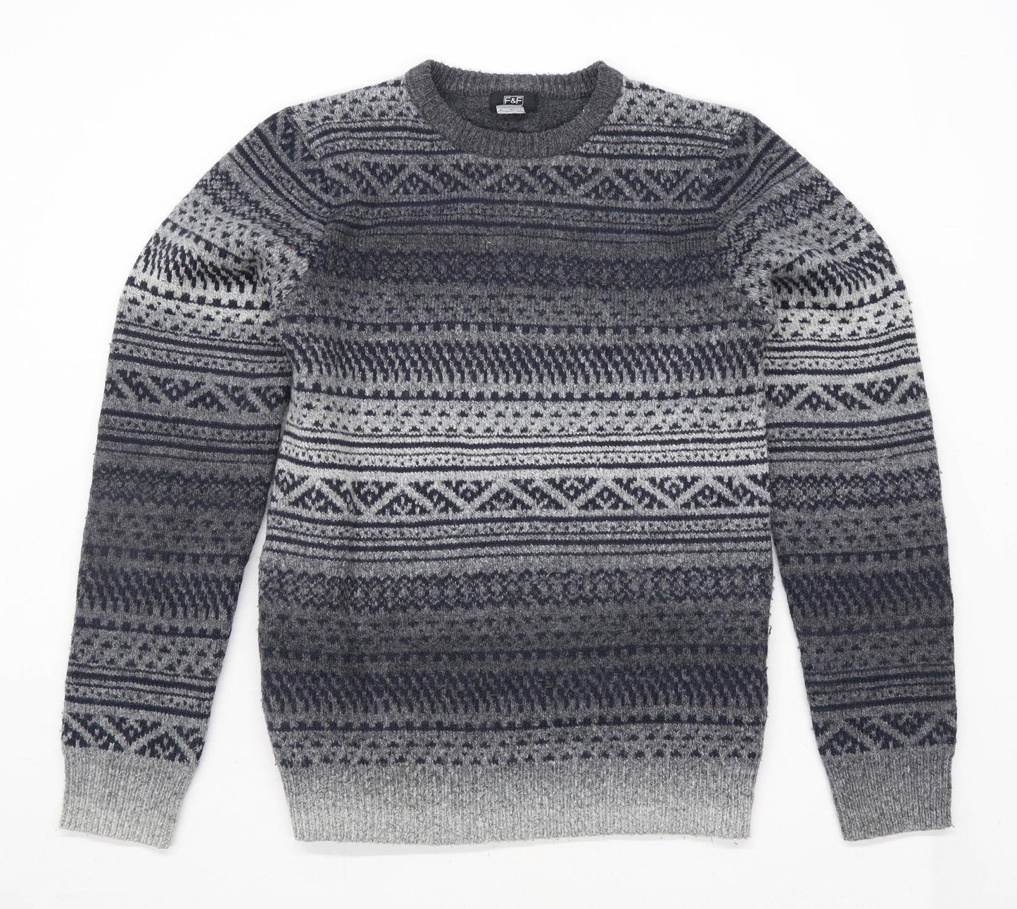 F&F Mens Size XS Geometric Grey Jumper