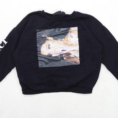 Ariana Grande Girls Graphic Black Cropped Sweatshirt Age 13-14 Years