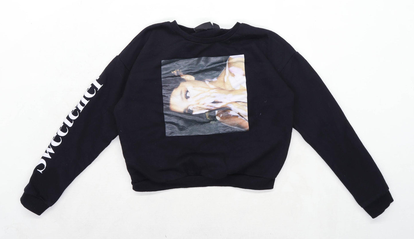 Ariana Grande Girls Graphic Black Cropped Sweatshirt Age 13-14 Years