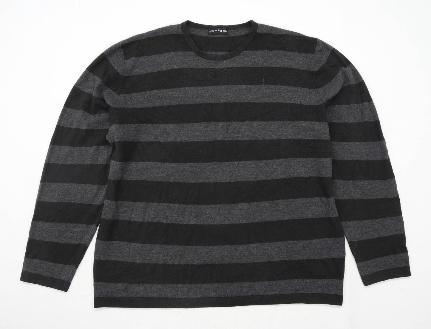 Marks & Spencer Mens Size 2XL Striped Grey Jumper