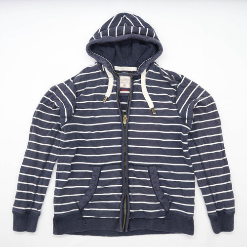 Fat Face Mens Size L Cotton Striped Blue Zip Hoodie