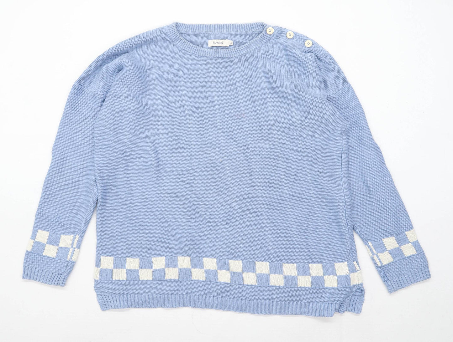 Howies Womens Size L Check Cotton Blue Jumper (Regular)