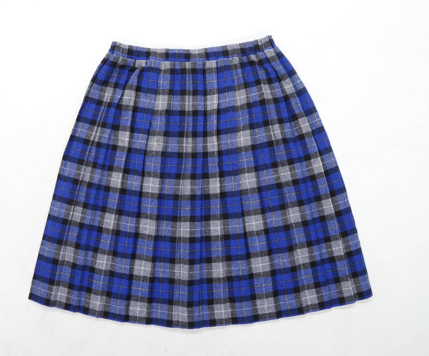 Damart Womens Size W15 Cotton Blend Check Blue Pleated Skirt (Regular)