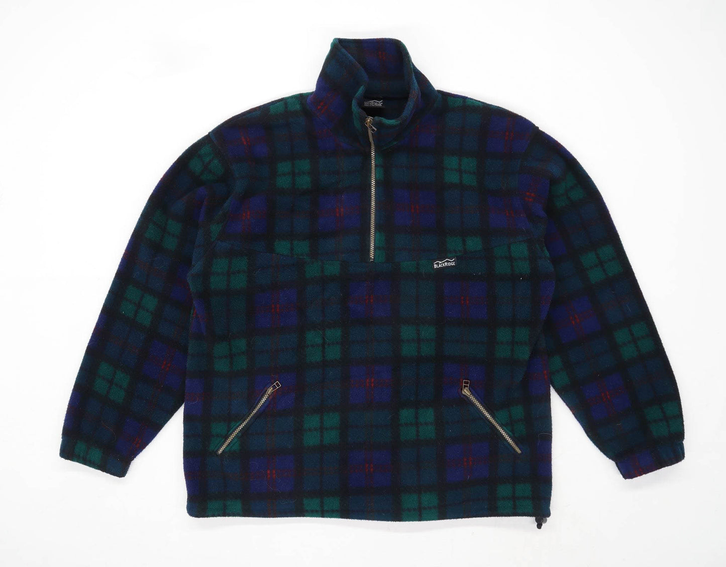 Black Ridge Mens Size L Tartan Multi-Coloured Half Zip Fleece Jacket