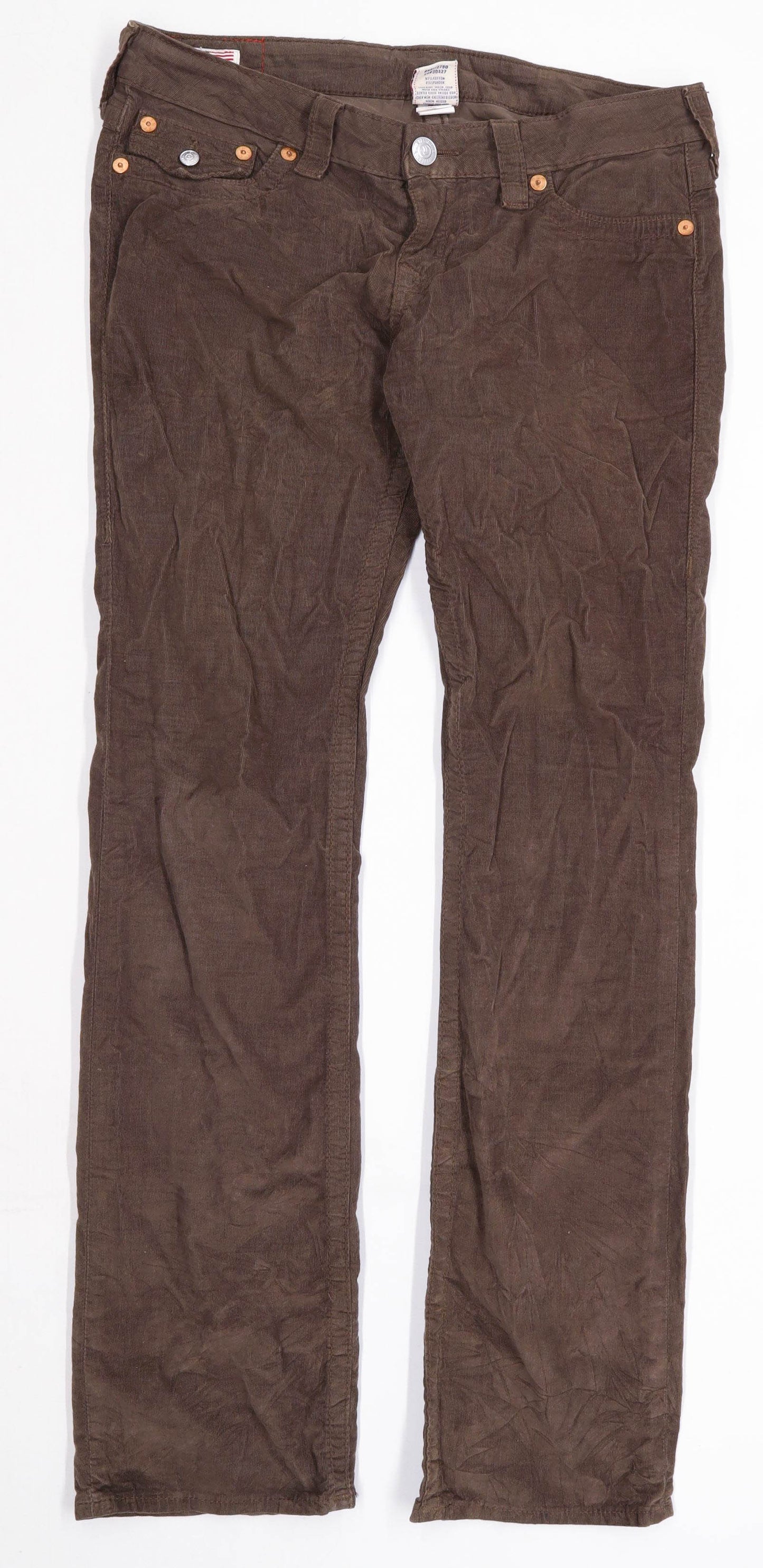 Womens True Religion Brown Corduroy Blend Trousers Size W34/L32