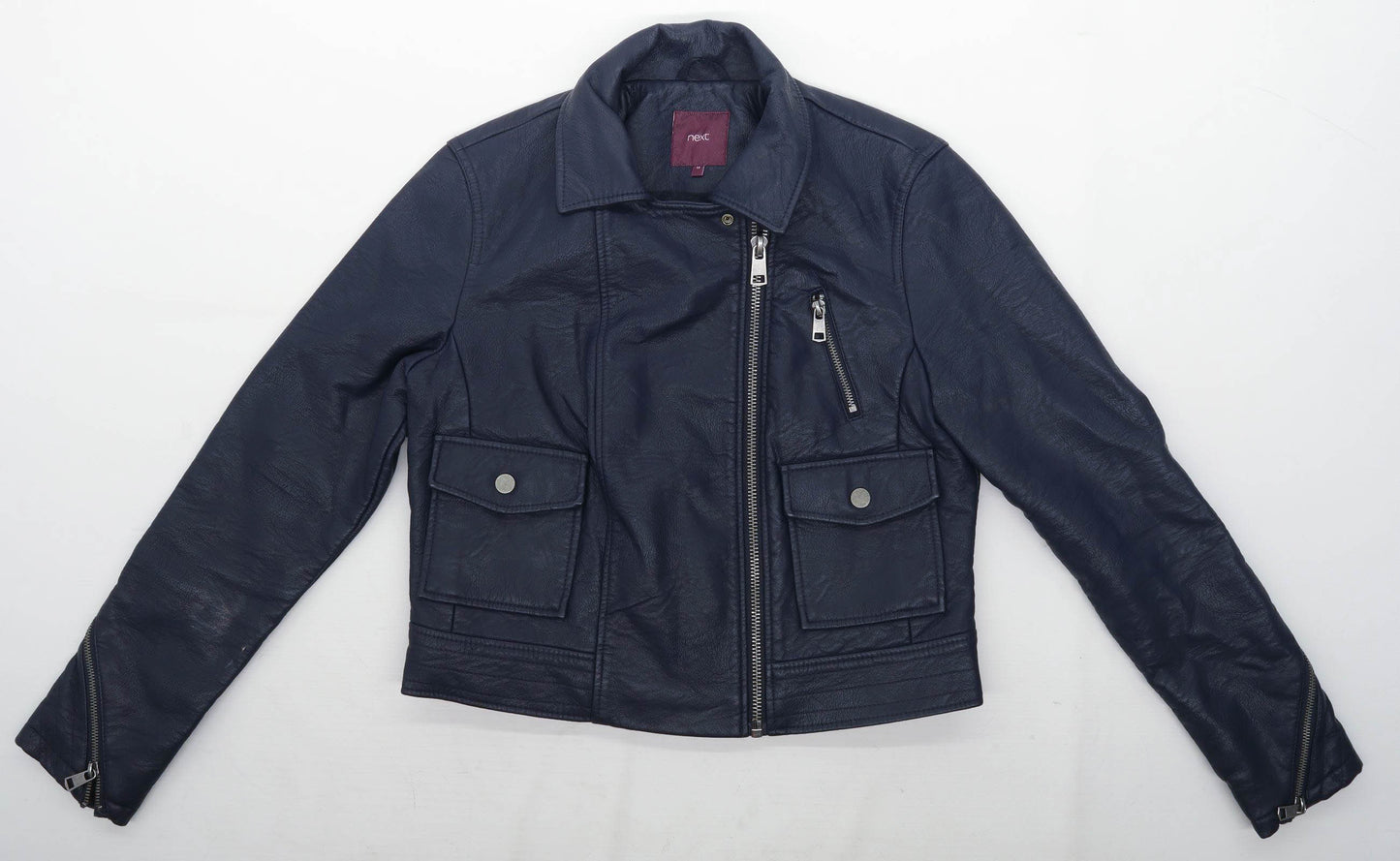 Next Womens Size 14 Blue Leather Jacket