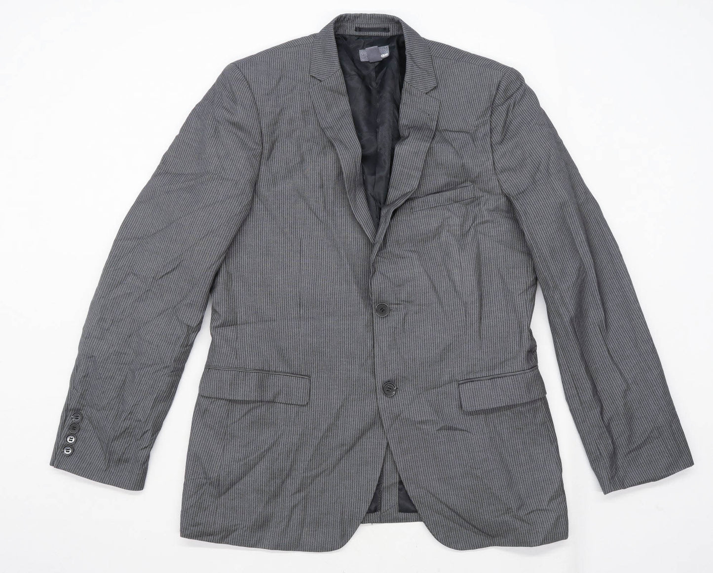 H&M Mens Striped Grey Suit Jacket 40 Chest (Regular)