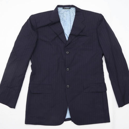 Tai Pan Row Mens Wool Blend Striped Blue Suit Jacket 40 Chest (Long)